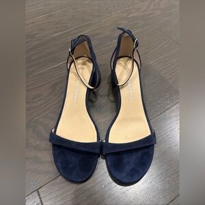 Stuart Weitzman Navy Blue Suede Nudist Block Heel Sandals Shoes Size US 9